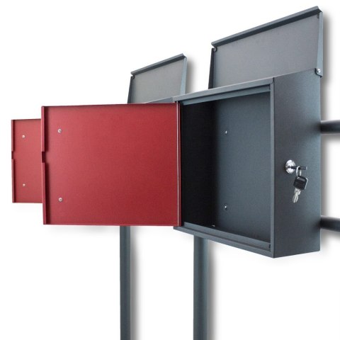 PODWÓJNA SKRZYNKA NA LISTY POCZTOWA CZERWONA WOLNOSTOJĄCA NAPIS "POST"