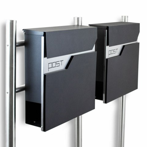 Podwójna skrzynka pocztowa na słupku zestaw 2 szt. z inox stojakiem i gazetnikiem