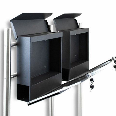 Podwójna skrzynka pocztowa na słupku zestaw 2 szt. z inox stojakiem i gazetnikiem