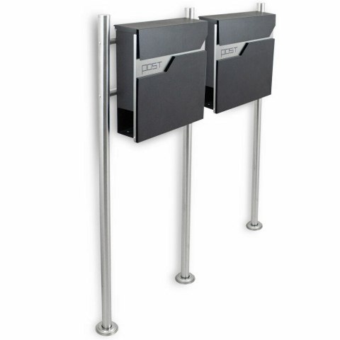 Podwójna skrzynka pocztowa na słupku zestaw 2 szt. z inox stojakiem i gazetnikiem