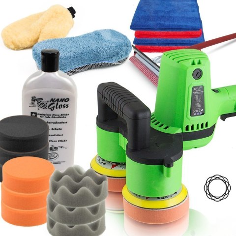 POLERKA BITUXX 400W ROTACYJNA PODWÓJNA ZESTAW AKCESORIÓW + PŁYN POLERSKI