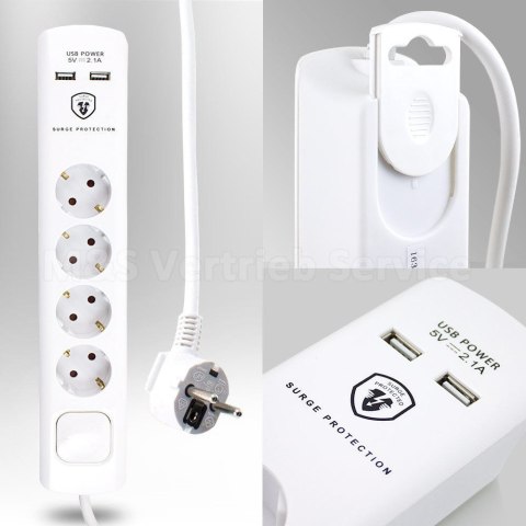 PRZEDŁUŻACZ 4 GNIAZDA + USB