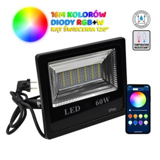 REFLEKTOR KOLOROWY LED 60W ZE STEROWANIEM Z APLIKACJI BLUETOOTH IP66