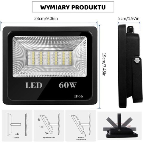 REFLEKTOR KOLOROWY LED 60W ZE STEROWANIEM Z APLIKACJI BLUETOOTH IP66