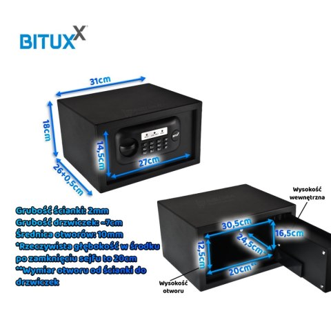 SEJF DOMOWY ELEKTRONICZNY NA SZYFR BITUXX NAŚCIENNY CZARNY