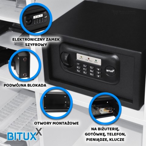SEJF DOMOWY ELEKTRONICZNY NA SZYFR BITUXX NAŚCIENNY CZARNY