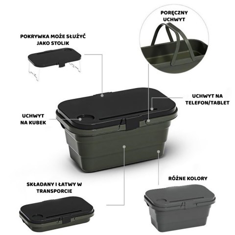 SKŁADANY KOSZ PIKNIKOWY NA ZAKUPY LEKKI 16L Z POKRYWKĄ WIELOFUNKCYJNY