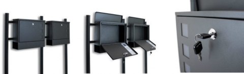 SKRZYNKA POCZTOWA LISTY CIEMNOSZARA PODWÓJNA ZE STOJAKAMI