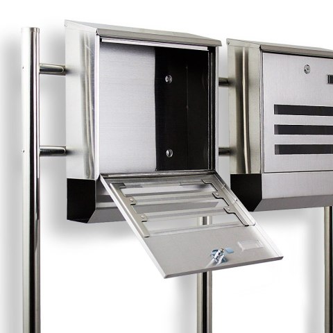 SKRZYNKA POCZTOWA LISTY STAL NIERDZEWNA PODWÓJNA ZE STOJAKAMI