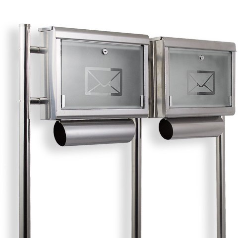 SKRZYNKA POCZTOWA LISTY STAL NIERDZEWNA PODWÓJNA ZE STOJAKAMI