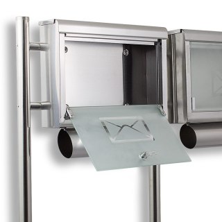 SKRZYNKA POCZTOWA LISTY STAL NIERDZEWNA PODWÓJNA ZE STOJAKAMI