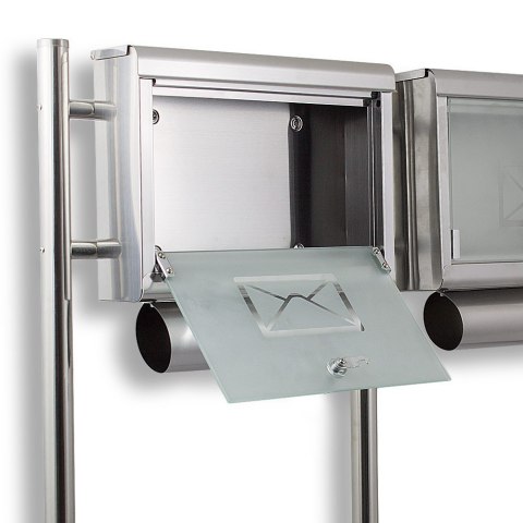 SKRZYNKA POCZTOWA LISTY STAL NIERDZEWNA PODWÓJNA ZE STOJAKAMI