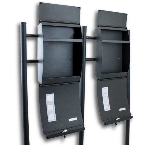 Grafitowy zestaw wolnostojących skrzynek na listy z dwoma pojemnikami duże odporne