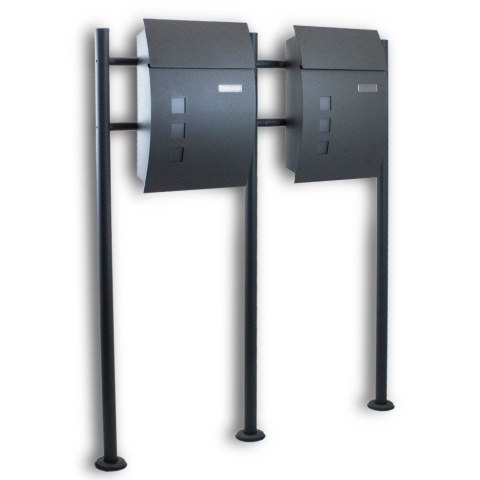 Grafitowy zestaw wolnostojących skrzynek na listy z dwoma pojemnikami duże odporne