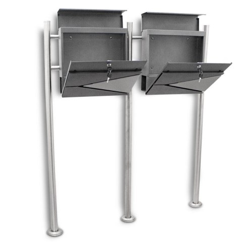 Podwójna wolnostojąca skrzynka na listy BITUXX – zestaw 2 szt. z gazetnikiem i stojakiem