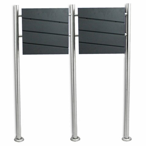 SKRZYNKA POCZTOWA NA LISTY PODWÓJNA NA STOJAKU INOX Z GAZETNIKIEM GRAFITOWE