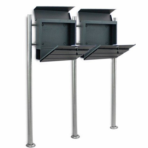 SKRZYNKA POCZTOWA NA LISTY PODWÓJNA NA STOJAKU INOX Z GAZETNIKIEM GRAFITOWE