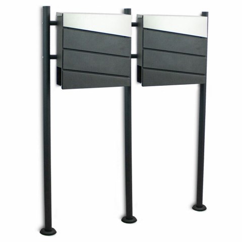 SKRZYNKA POCZTOWA PODWÓJNA ZE STALI NIERDZEWNEJ NOWOCZESNA NA STOJAKU