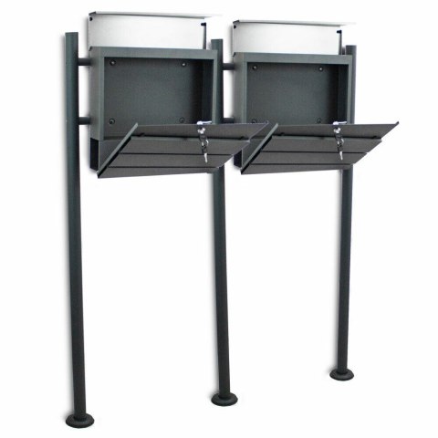 SKRZYNKA POCZTOWA PODWÓJNA ZE STALI NIERDZEWNEJ NOWOCZESNA NA STOJAKU