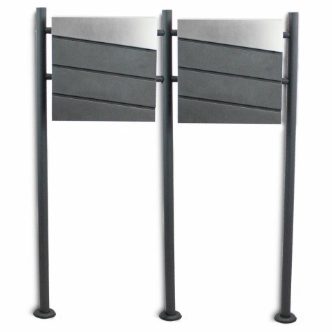 SKRZYNKA POCZTOWA PODWÓJNA ZE STALI NIERDZEWNEJ NOWOCZESNA NA STOJAKU