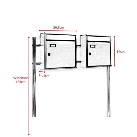 SKRZYNKA POCZTOWA WOLNOSTOJĄCA PODWÓJNA STALOWA ZE STOJAKIEM STELAŻEM