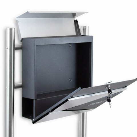 Nowoczesna wolnostojąca skrzynka pocztowa na stojaku ze stali inox z gazetnikiem stylowa ochrona listów i prasy