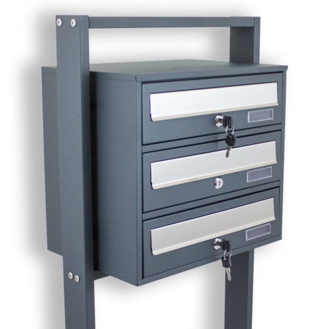 SOLIDNA SKRZYNKA POCZTOWA NA LISTY LOKATORSKA 3 WRZUTY CIEMNOSZARA