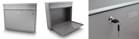 SOLIDNA SKRZYNKA POCZTOWA NA LISTY NAŚCIENNA SREBRNA STALOWA