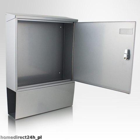 SREBRNA STALOWA SKRZYNKA POCZTOWA NA LISTY NAŚCIENNA SOLIDNA