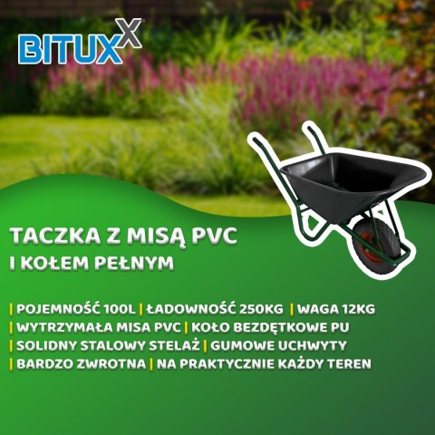 TACZKA BUDOWLANA OGRODOWA PVC 100L Z CZARNYM KOŁEM PU