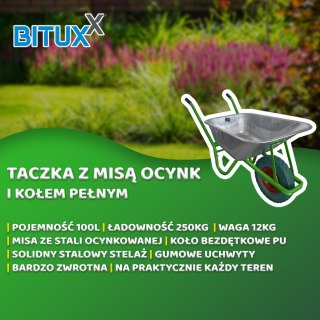 TACZKA OGRODOWA 100L 250KO BITUXX Z ZIELONYM KOŁEM PU 4,0-4,8 STELAŻ ZIELONY