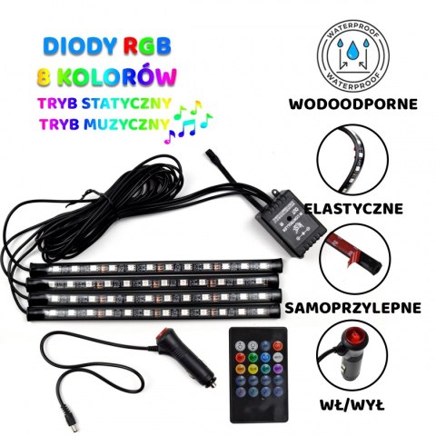 TAŚMA LED LAMPKI NA PASKU Z PILOTEM RÓŻNE KOLORY DC 12V DO WNĘTRZA AUTA SAMOCHODU