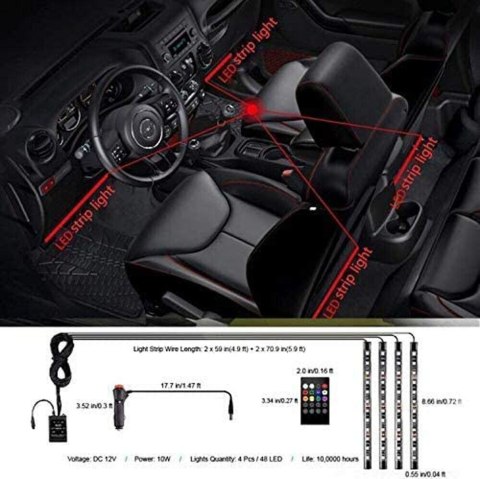 TAŚMA LED LAMPKI NA PASKU Z PILOTEM RÓŻNE KOLORY DC 12V DO WNĘTRZA AUTA SAMOCHODU