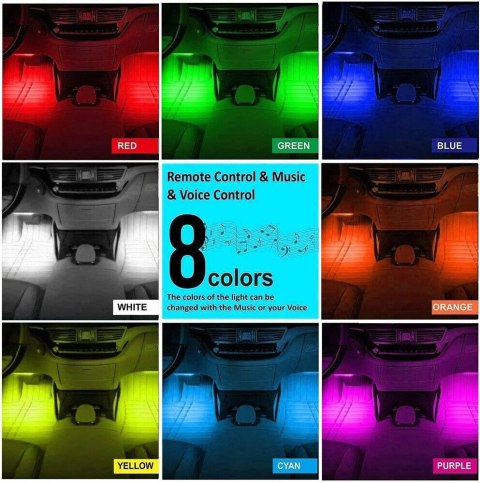 TAŚMA LED LAMPKI NA PASKU Z PILOTEM RÓŻNE KOLORY DC 12V DO WNĘTRZA AUTA SAMOCHODU