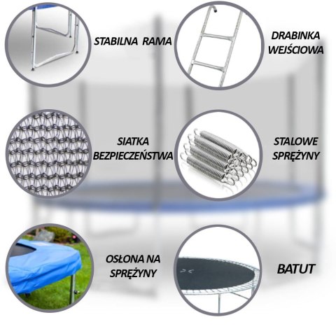 TRAMPOLINA 430CM OGRODOWA ZEWNĘTRZNA Z SIATKĄ I OSŁONĄ 6słupków MOCNA 430cm 14ft