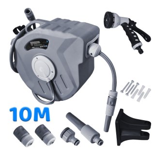 Ogrodowy wąż do wody na zwijaku 10 m z końcówką zraszającą bęben z pistoletem