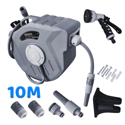 Ogrodowy wąż do wody na zwijaku 10 m z końcówką zraszającą bęben z pistoletem