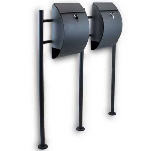 WOLNOSTOJĄCA SKRZYNKA POCZTOWA LISTY CIEMNOSZARA PODWÓJNA ZE STOJAKAMI