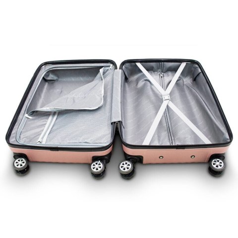 ZESTAW 3SZT WALIZEK ROSEGOLD RÓŻOWE NA KÓŁKACH ABS KABINOWA XL+L+M