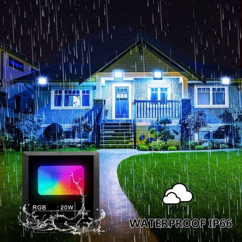 ZESTAW 4 KOLOROWYCH REFLEKTORÓW ZEWNĘTRZNYCH IP66 LED NICETAI Z APLIKACJĄ