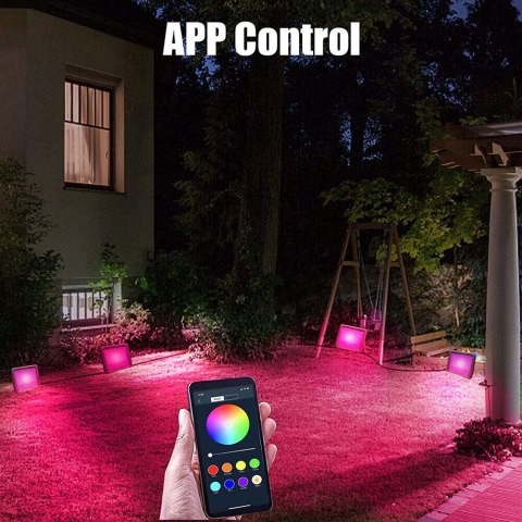 ZESTAW 4 KOLOROWYCH REFLEKTORÓW ZEWNĘTRZNYCH IP66 LED NICETAI Z APLIKACJĄ