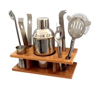 ZESTAW BARMAŃSKI 11 ELEMENTÓW DREWNIANY ORGANIZER PREZENT OZDOBNY GADŻET