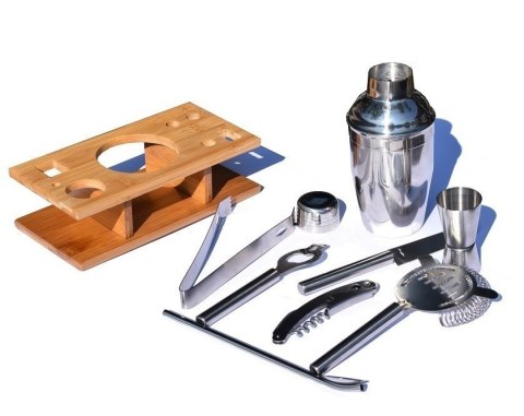 ZESTAW BARMAŃSKI 11 ELEMENTÓW DREWNIANY ORGANIZER PREZENT OZDOBNY GADŻET