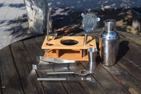 ZESTAW BARMAŃSKI 11 ELEMENTÓW DREWNIANY ORGANIZER PREZENT OZDOBNY GADŻET