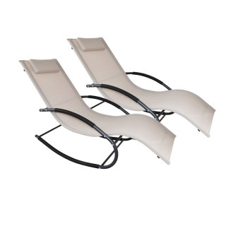 ZESTAW BEŻOWYCH LEŻANEK OGRODOWYCH BUJANE LEŻAKI 2 SZTUKI BITUXX