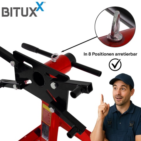Belka Żuraw do silnika do 900kg Bituxx Czerwona składana podpora na kółkach