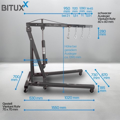 HYDRAULICZNY ŻURAW WARSZTATOWY UDŹWIG DO 2 TON PODNOŚNIK SKŁADANY BITUXX