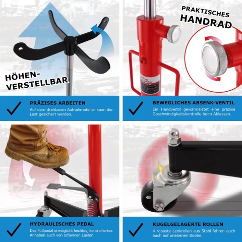 Podnośnik stojak do silników i skrzynie biegów do 500kg 105-185cm Czerwony