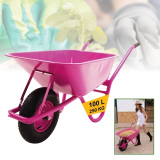 Taczka ogrodowa Wózek 100l z kołem pompowanym RÓŻOWA do 250kg Ocynkowana
