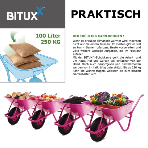 Taczka ogrodowa Wózek 100l z kołem pompowanym RÓŻOWA do 250kg Ocynkowana